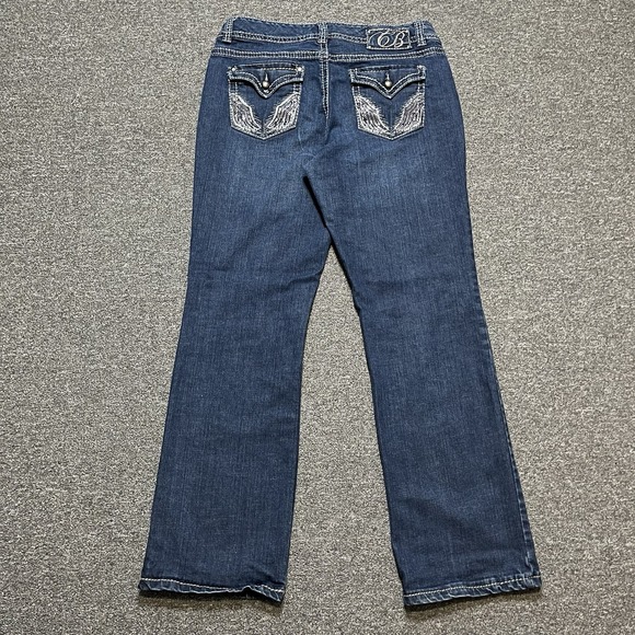 Code Bleu Denim - Y2K Code Bleu Blue Modern‎ Rise Bootcut Jeans Size 14R Embroidered